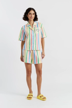 Multi Linen-Cotton Snoopy Stripe Shorts Reinforced Knee Panels Sustainable Manufacturing