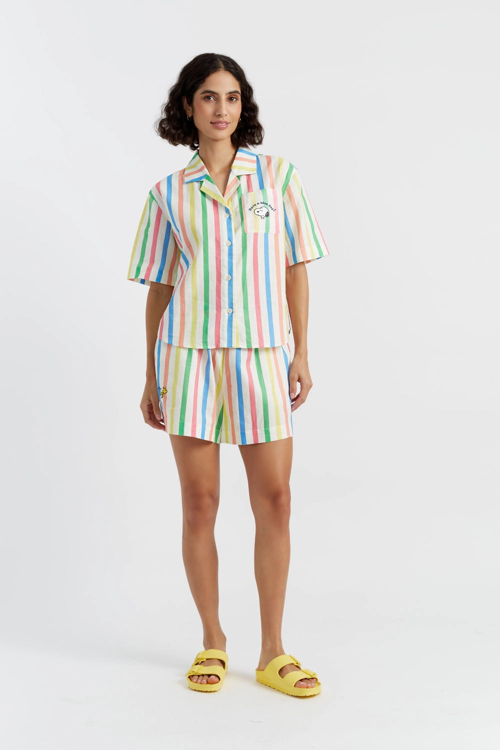 Multi Linen-Cotton Snoopy Stripe Shorts FadeResistant Color QuickDry Material