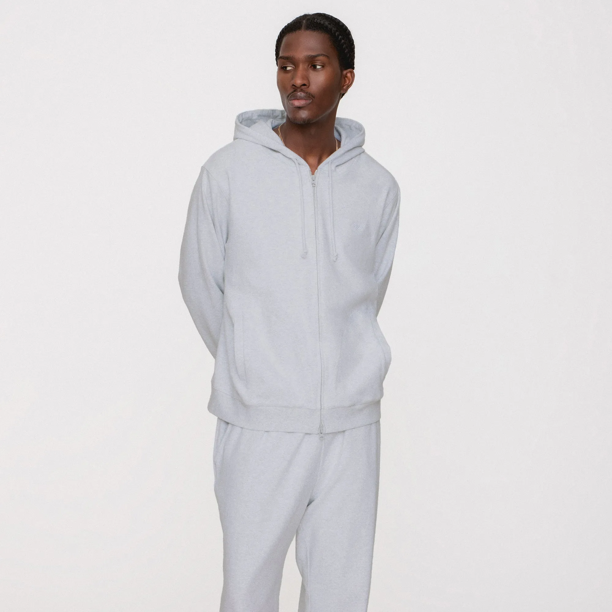 Kith Interlock Williams V Full Zip Hoodie - Light Heather Grey Ant like Safari Style