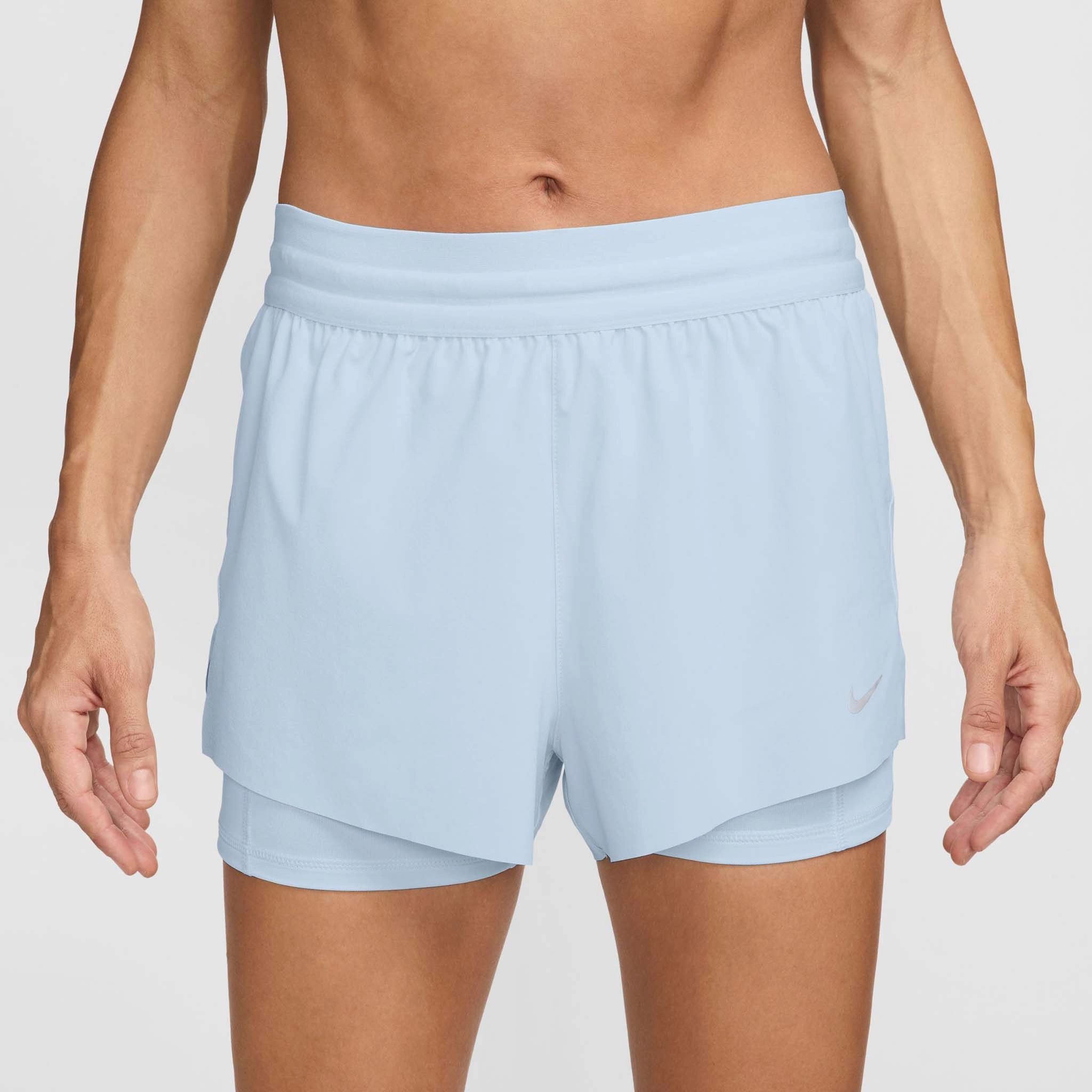 haircare Moisture Management Technology Nike | Women's Swift Dri-FIT Mid Rise 2-in-1 Running Shorts - Blue Tint