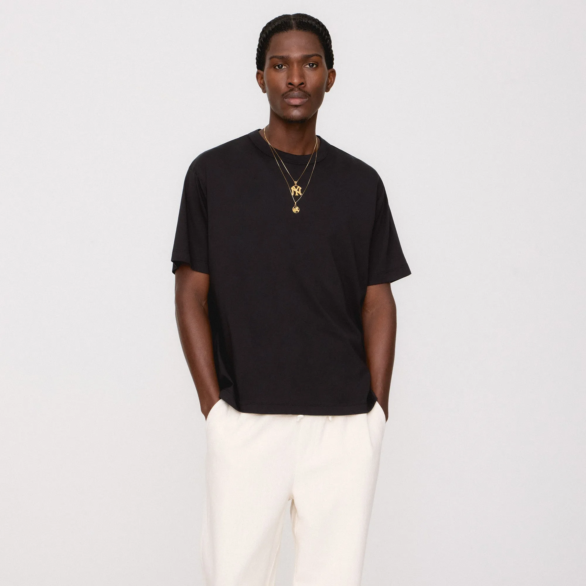 &Kin Pima Jersey Alex Boxy Tee - Black dry cleanable No Shrink Technology