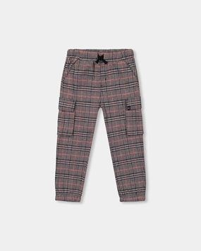 Slim Comfort Water Resistant Finish Plaid Cargo Pant Gray and Black