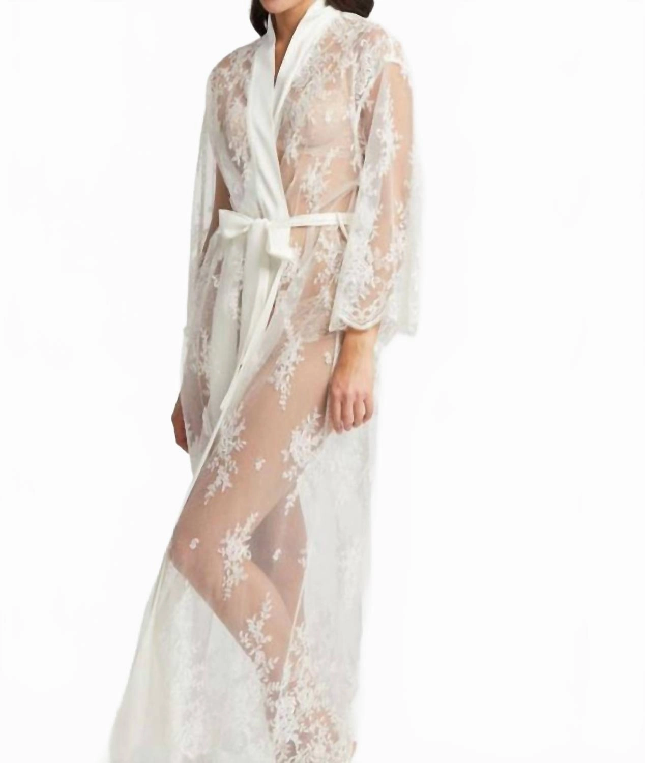 Darling Lace Robe - Plus In Ivory Hidden Stretch Panel Roomy Fit