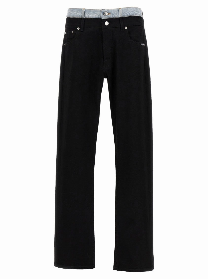 Comfy Streetwear Fan Music Event Denim Jeans With Contrast Double Waist Detail