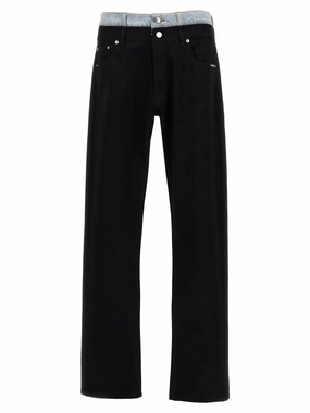 Comfy Streetwear Fan Music Event Denim Jeans With Contrast Double Waist Detail