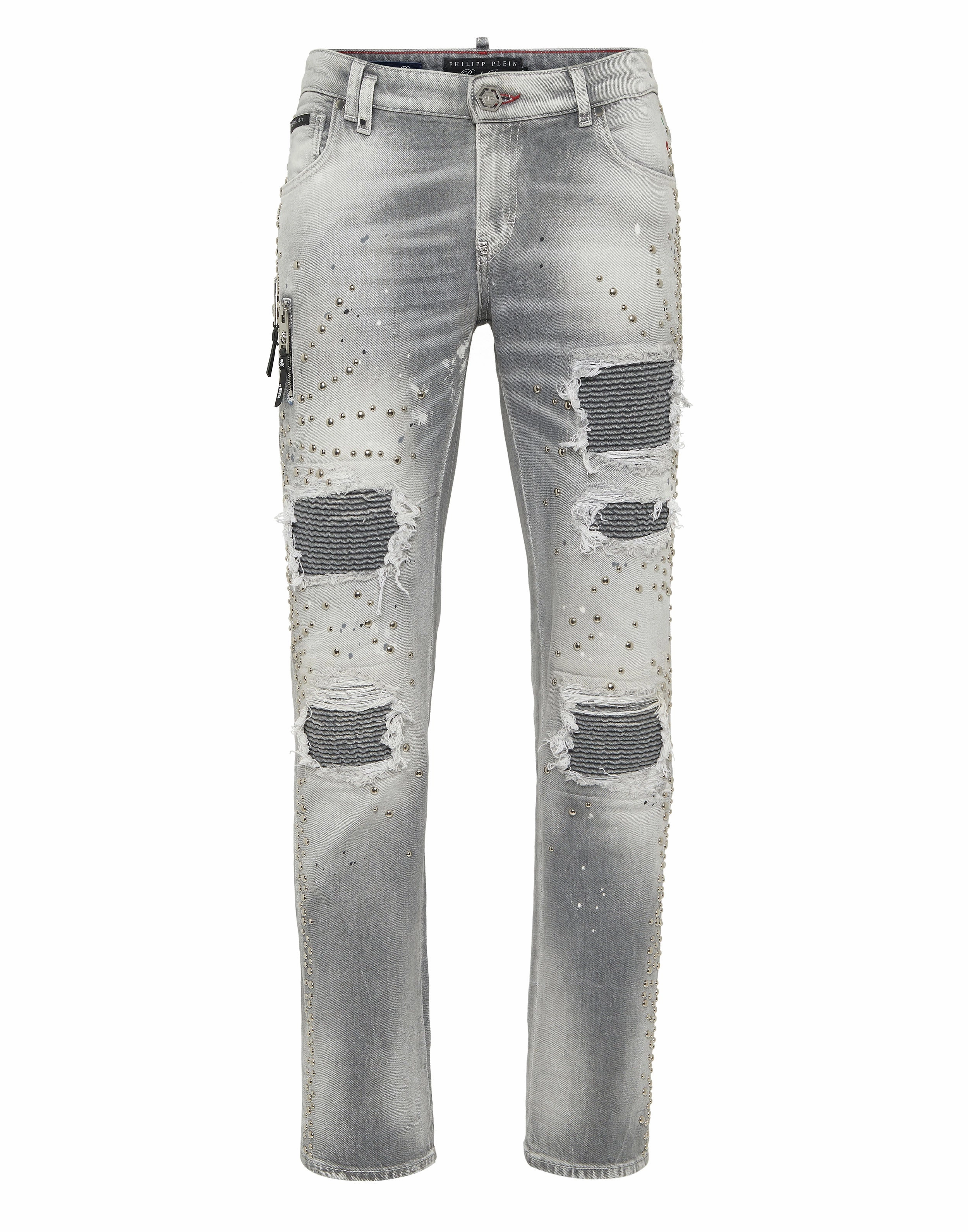 Denim Rock Star Fit Trousers Studs Functional Casual