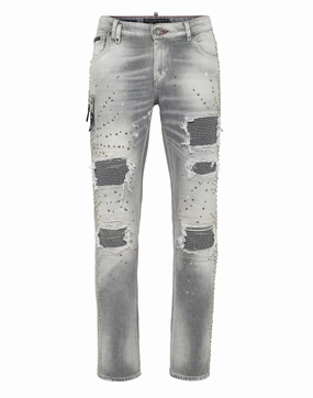 Denim Rock Star Fit Trousers Studs Functional Casual
