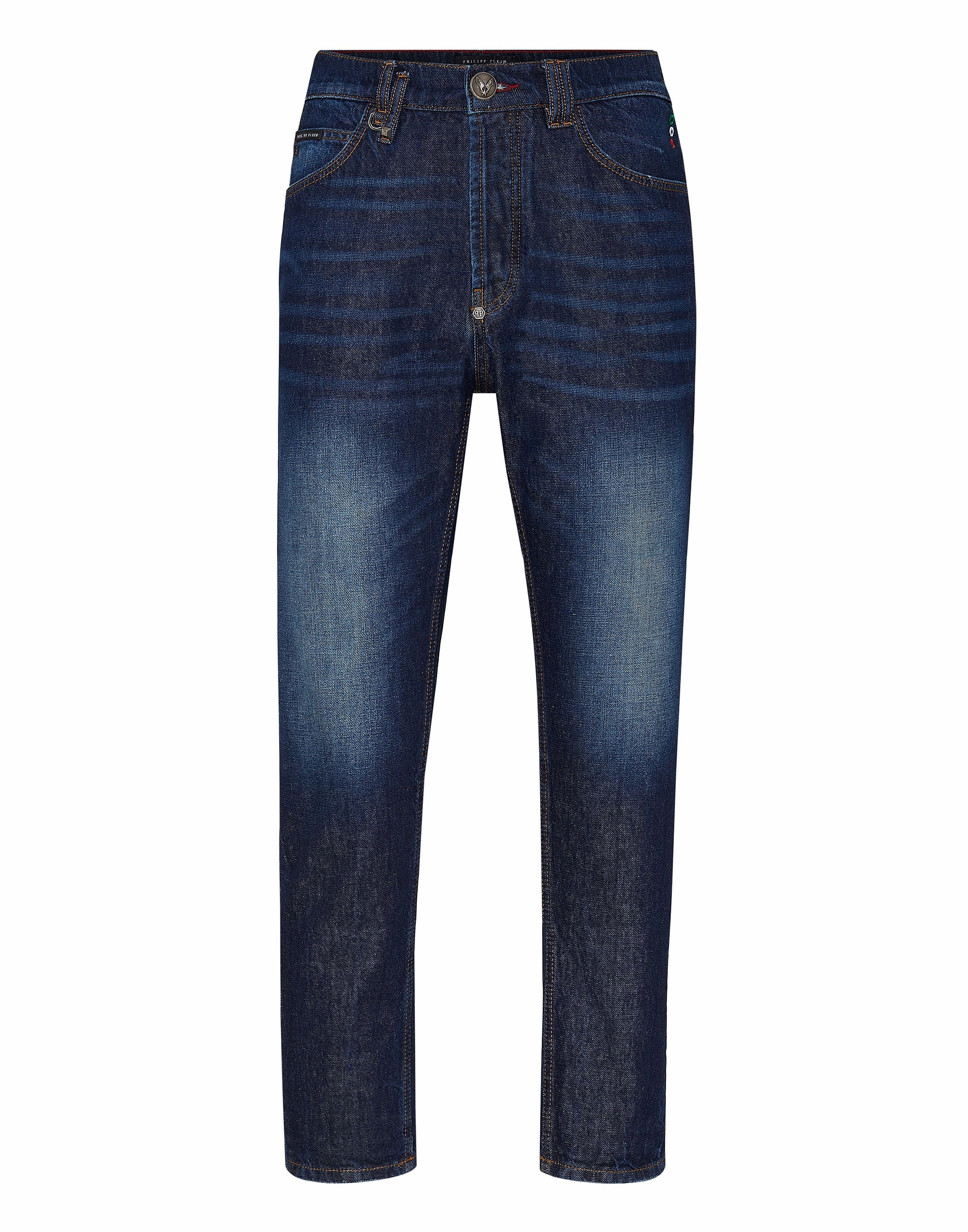 Family Style Gym Ready Daily Wear Trend Design Denim Trousers Carrot Fit Iconic Plein