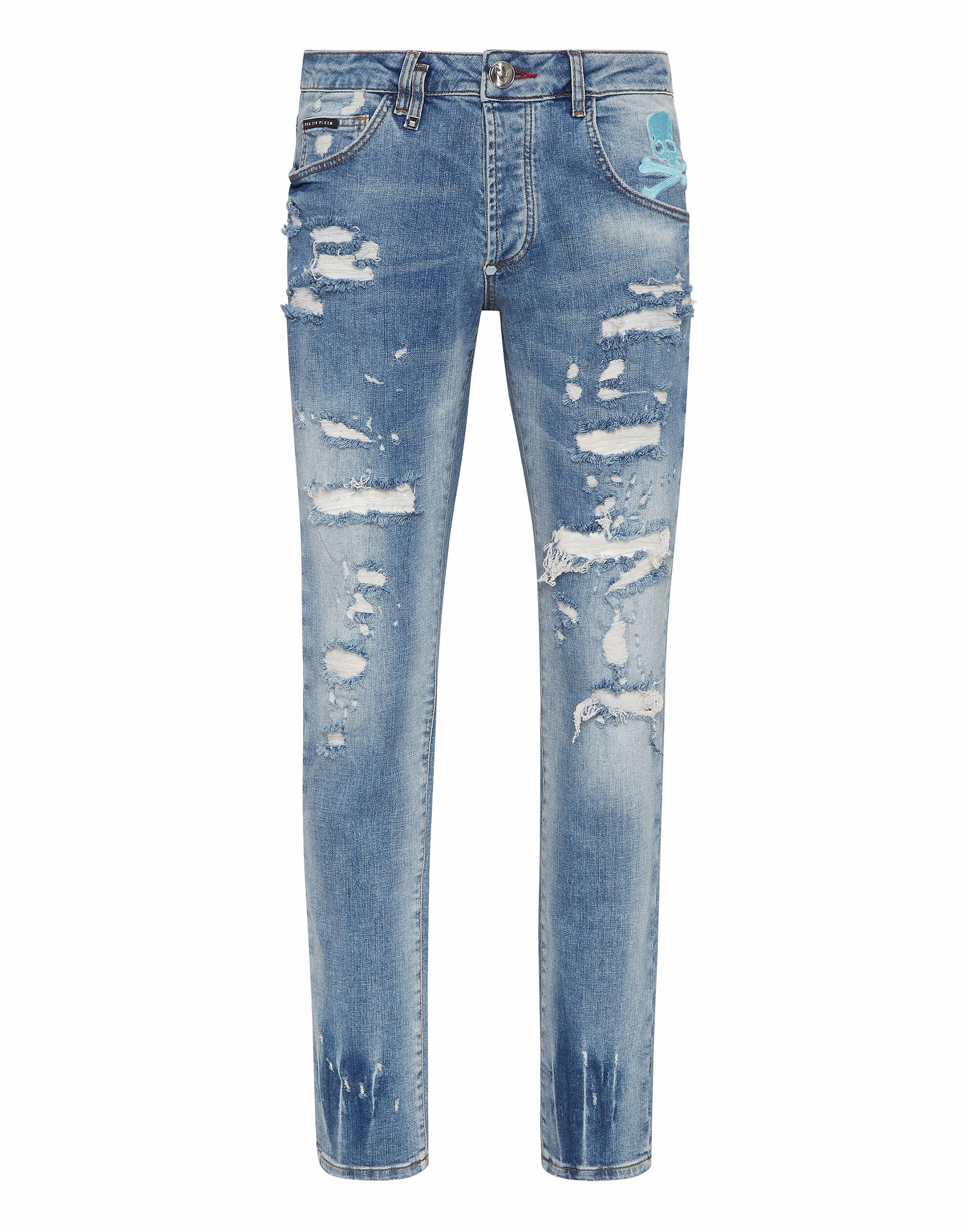 High Durability Denim Trousers Super Straight Cut Skull&Bones