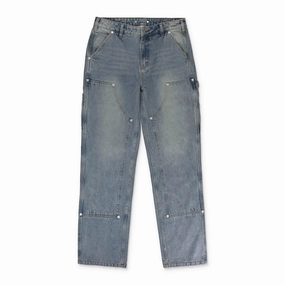 Popular Staple LOOSE SCREW BLUE STRAIGHT-FIT JEANS