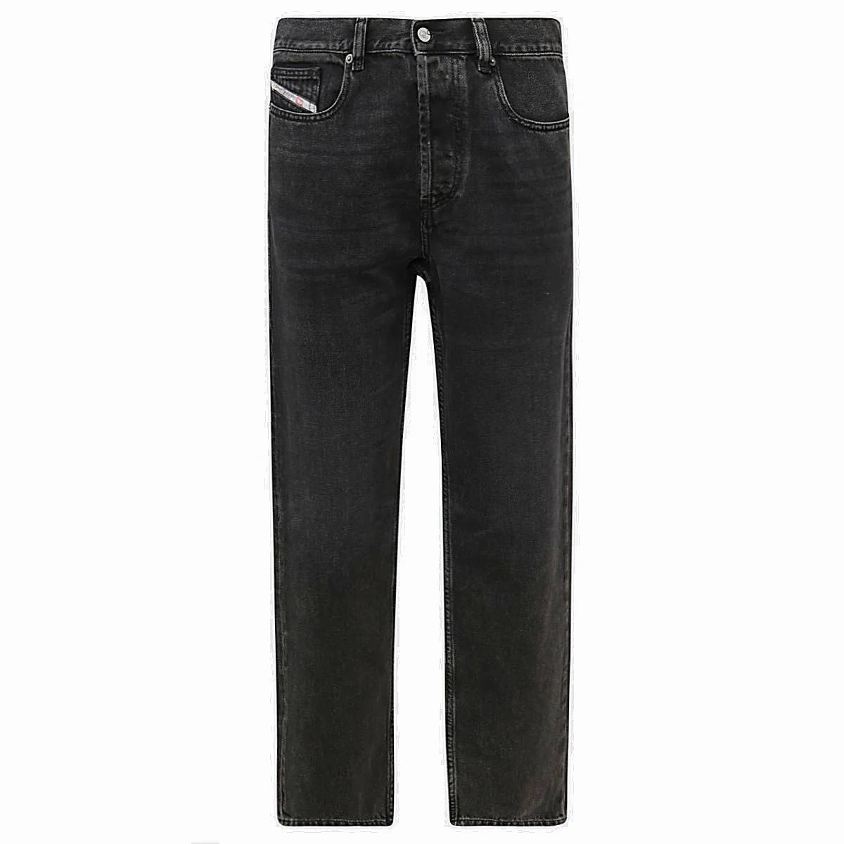Mid Rise Diesel D-Macs Logo Patch Straight Leg Black Denim Jeans