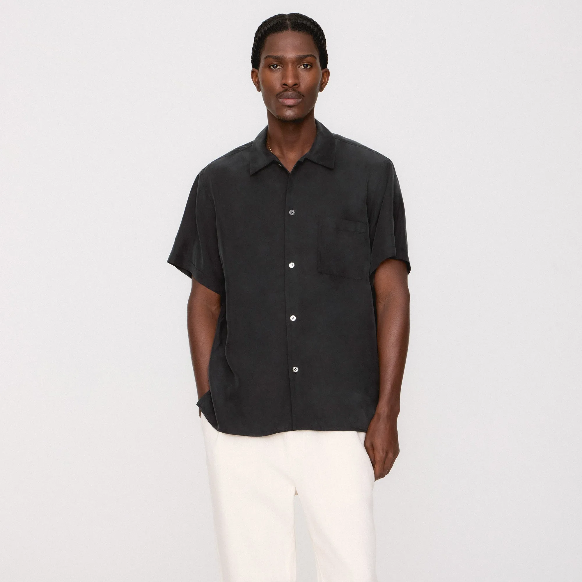 &Kin Silk Habotai Beckham Buttondown - Black Trendy Apparel