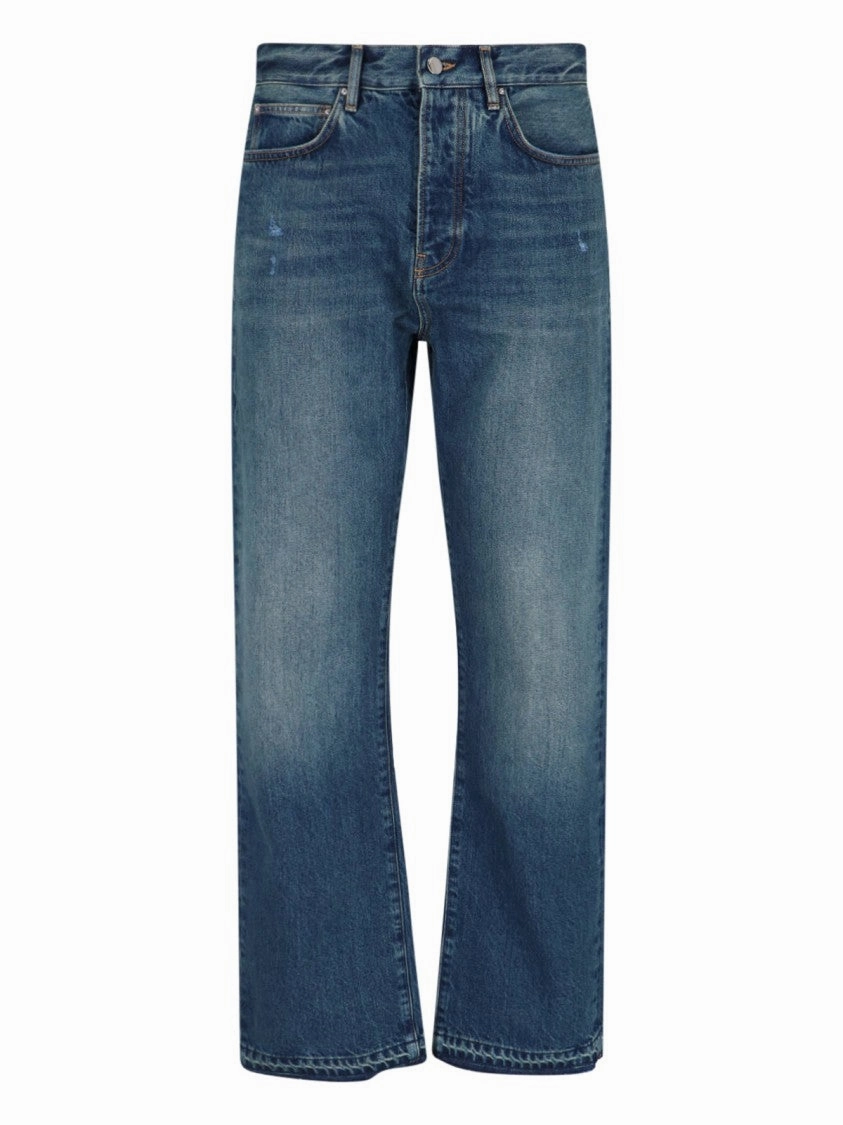 Distressed Straight Jeans ?C Blue Smooth Feel