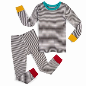Mightly Unisex Gray Stripe 2-piece Pajamas QuickDry Technology Wide Ribbed Hem