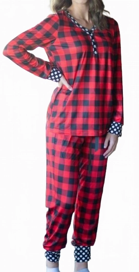Plush Lining Plaid & Dots Loungewear Set In Multi