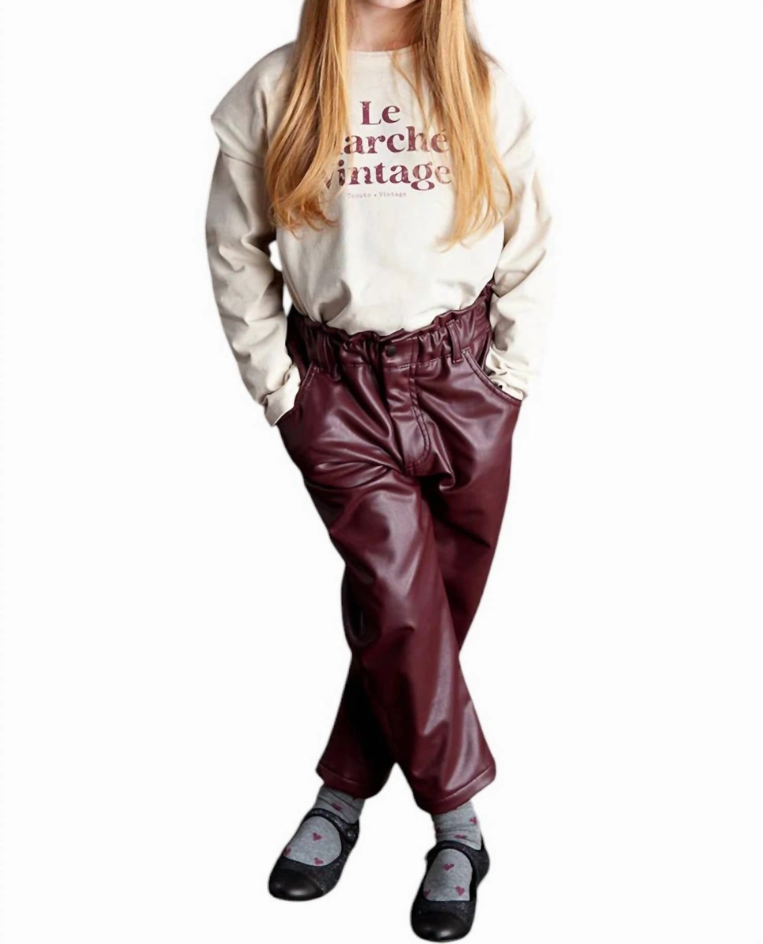 Sintetic Leather Pants In Maroon Minimal Look