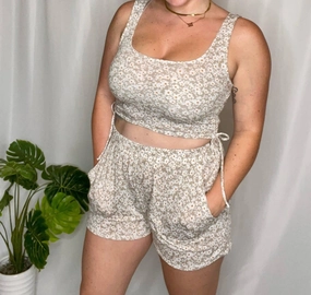 Sundazed Floral Short Set In Beige Reinforced Seam Durability