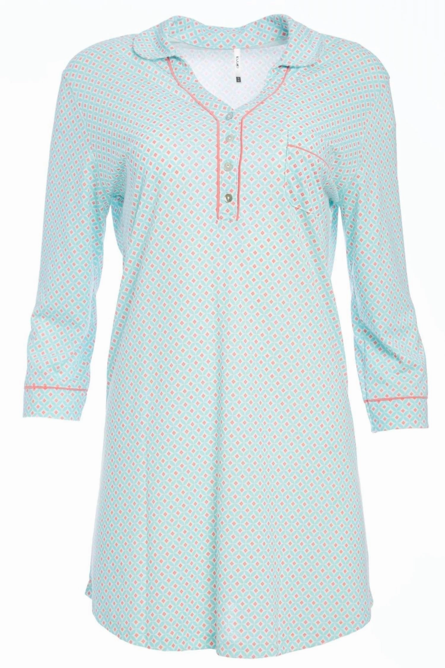 Women's Misha Bracelet Length Pull Over Nightshirt In Flower Print Seamless construction Multi Pocket Design