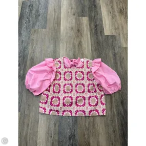 Circular Knit Technology Roll Up Sleeve Design Blouse Short Sleeve By Entro In Pink, Size: L