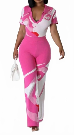 FourWay Stretch Layered Collar Women's Piece Of Art Set In Pink