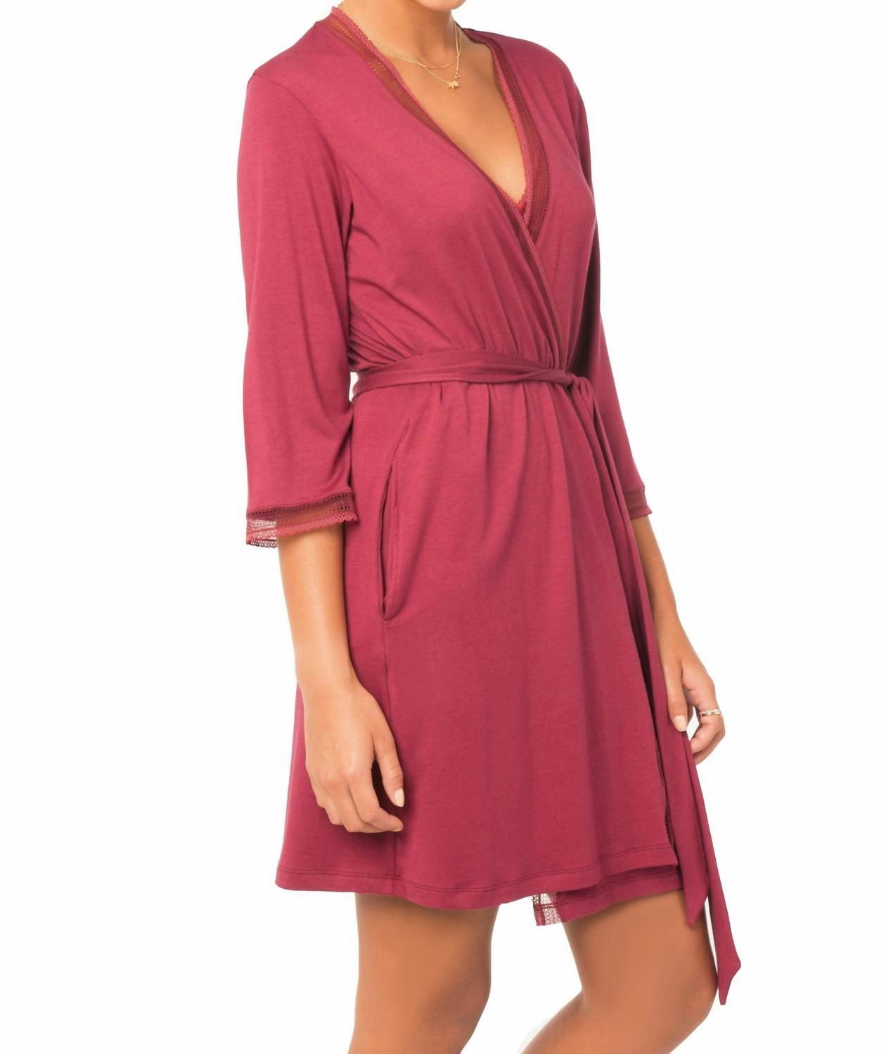 Machine Washable Fabric Rebecca Elbow Sleeve Robe In Wine