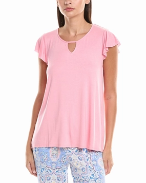Ellen Tracy 2pc Top & Short Pajama Set EasyCare Fabric Wide Ribbed Hem