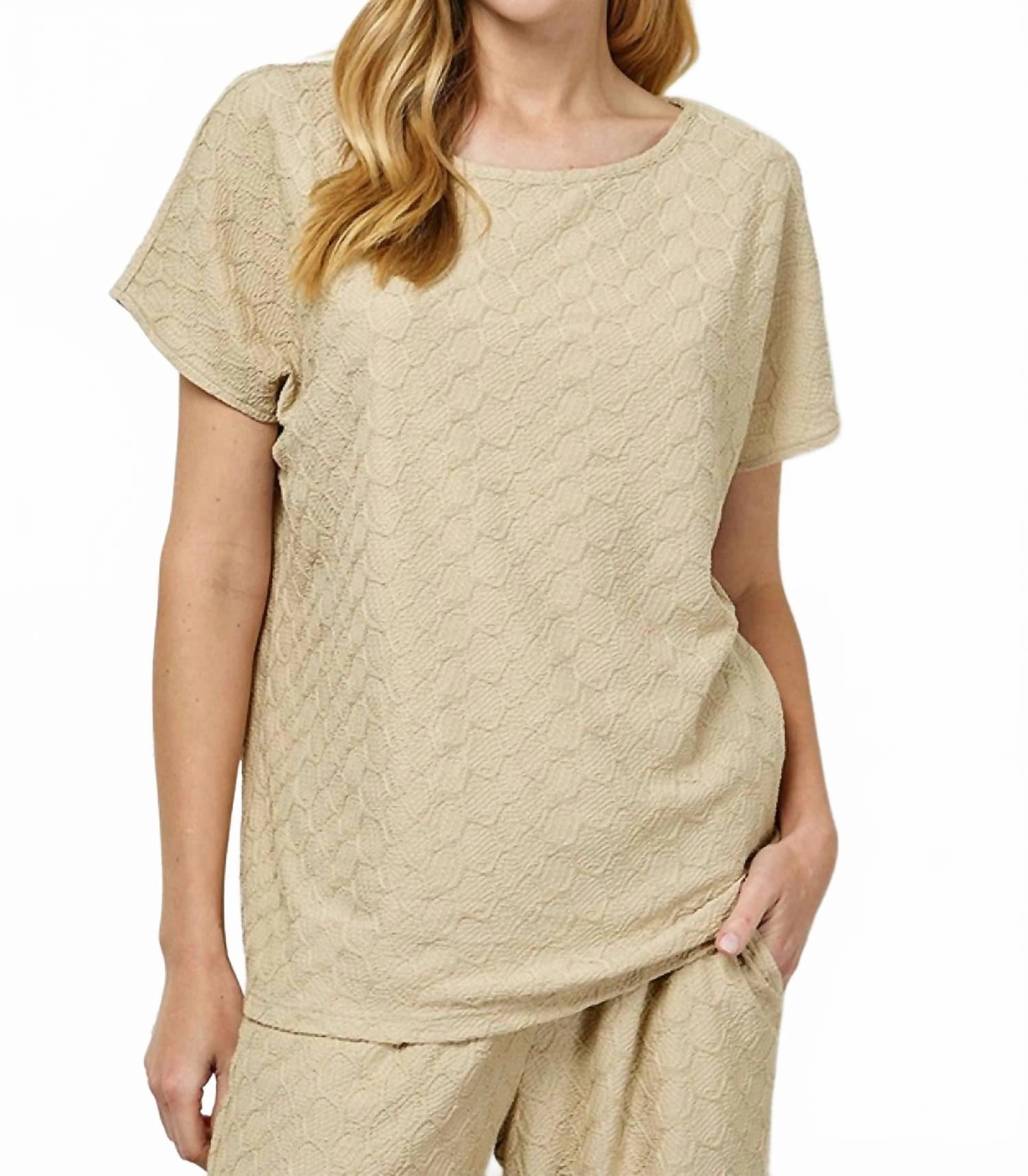 Plush Brushed Interior Drop Shoulder Lounge Top And Cropped Pants Set In Taupe