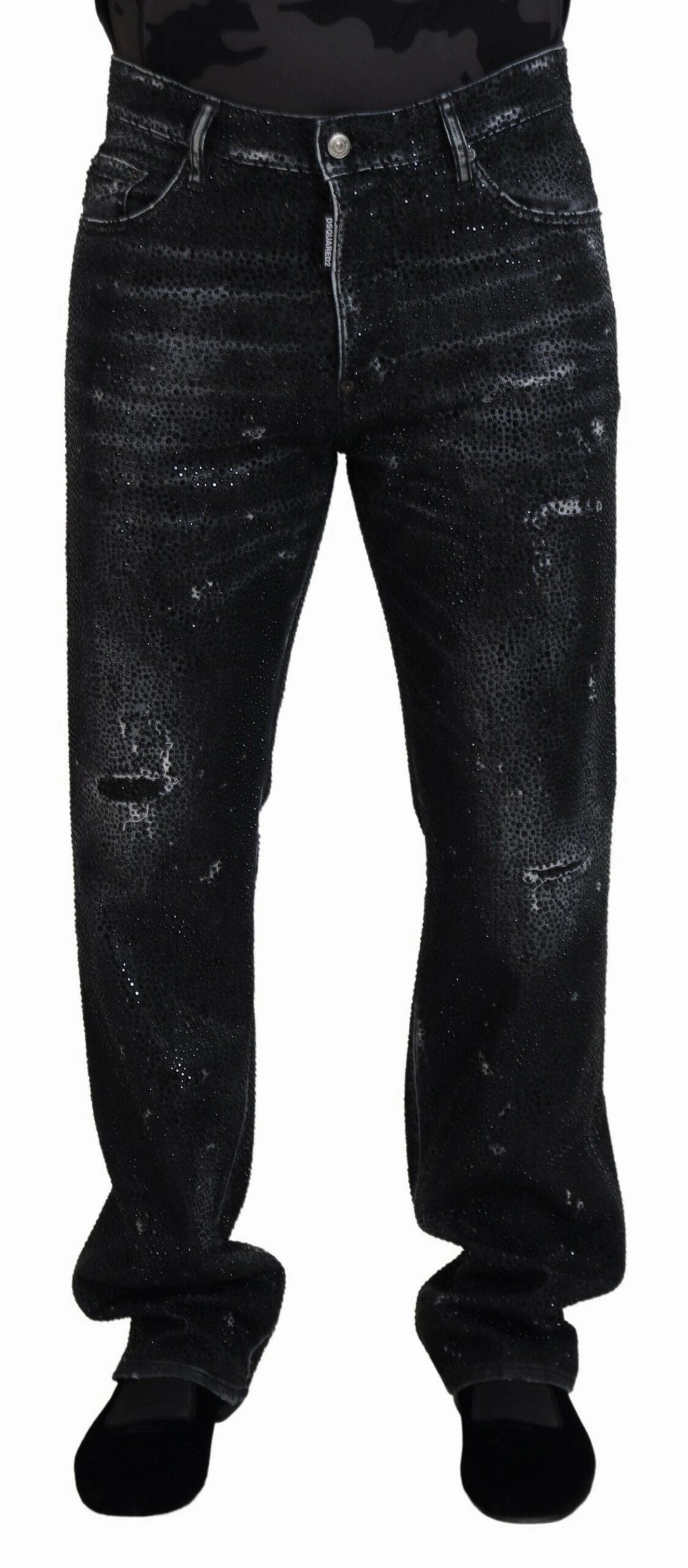 Dsqua2  Crystal Embellished Tatte blue Men's Jeans Cool Weather