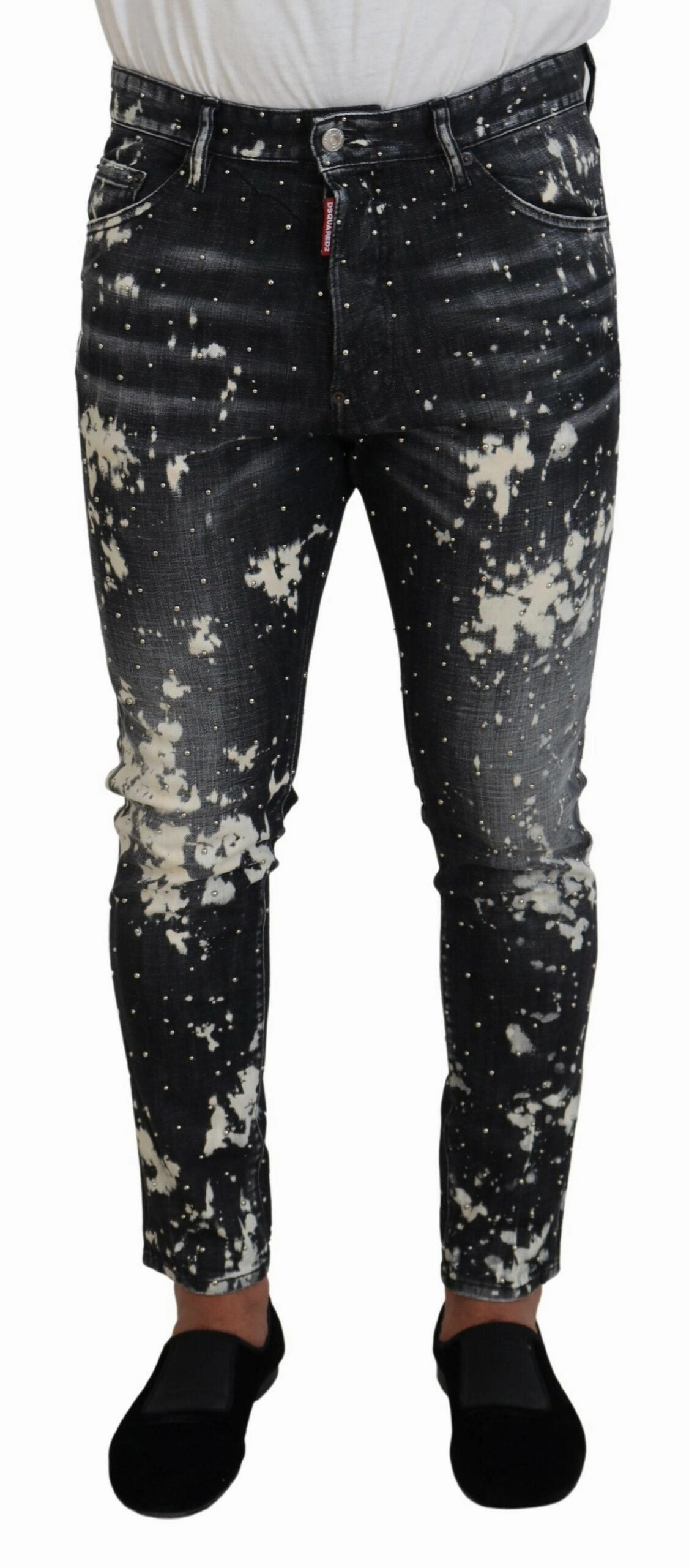 Street Fashion Breathable Dsqua2  Wash  Splash Print Skinny blue Men's Jeans