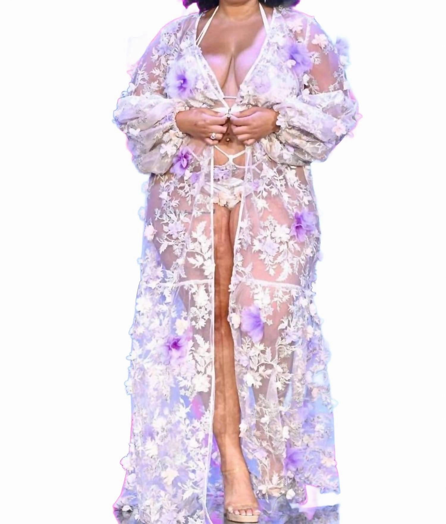 Duchess Lace Robe In Champagne Flowers Ultra Soft Feel
