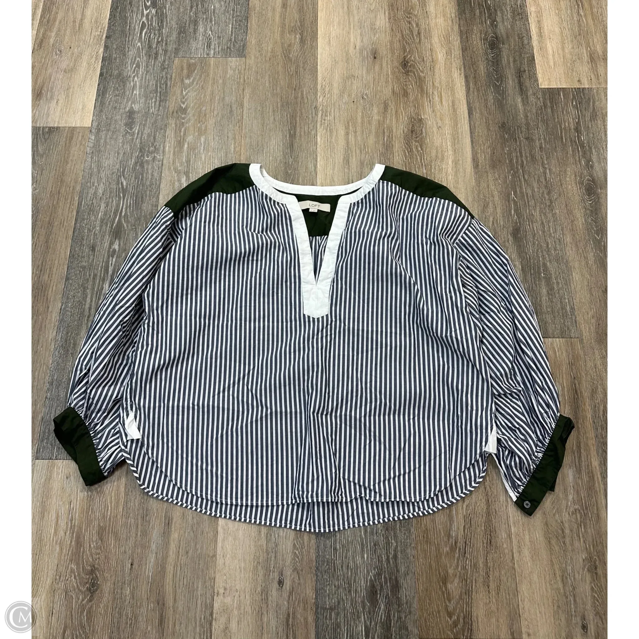 Blouse Long Sleeve By Loft In Striped Pattern, Size: Xl FlexibleCollar