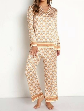 Early Night Pj Set In Honey Wallflower Kangaroo Pocket Tear Resistant Material