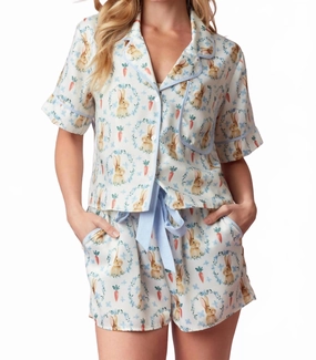 No Roll Hemline Cozy Midweight Fabric Easter Bunny Pj Set In Multi