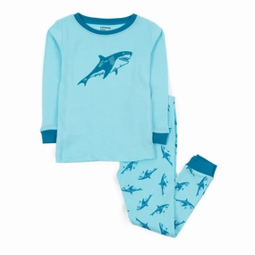 Kids Two Piece Cotton Pajamas Sharks elastic waistband Flexible Ribbed Cuffs