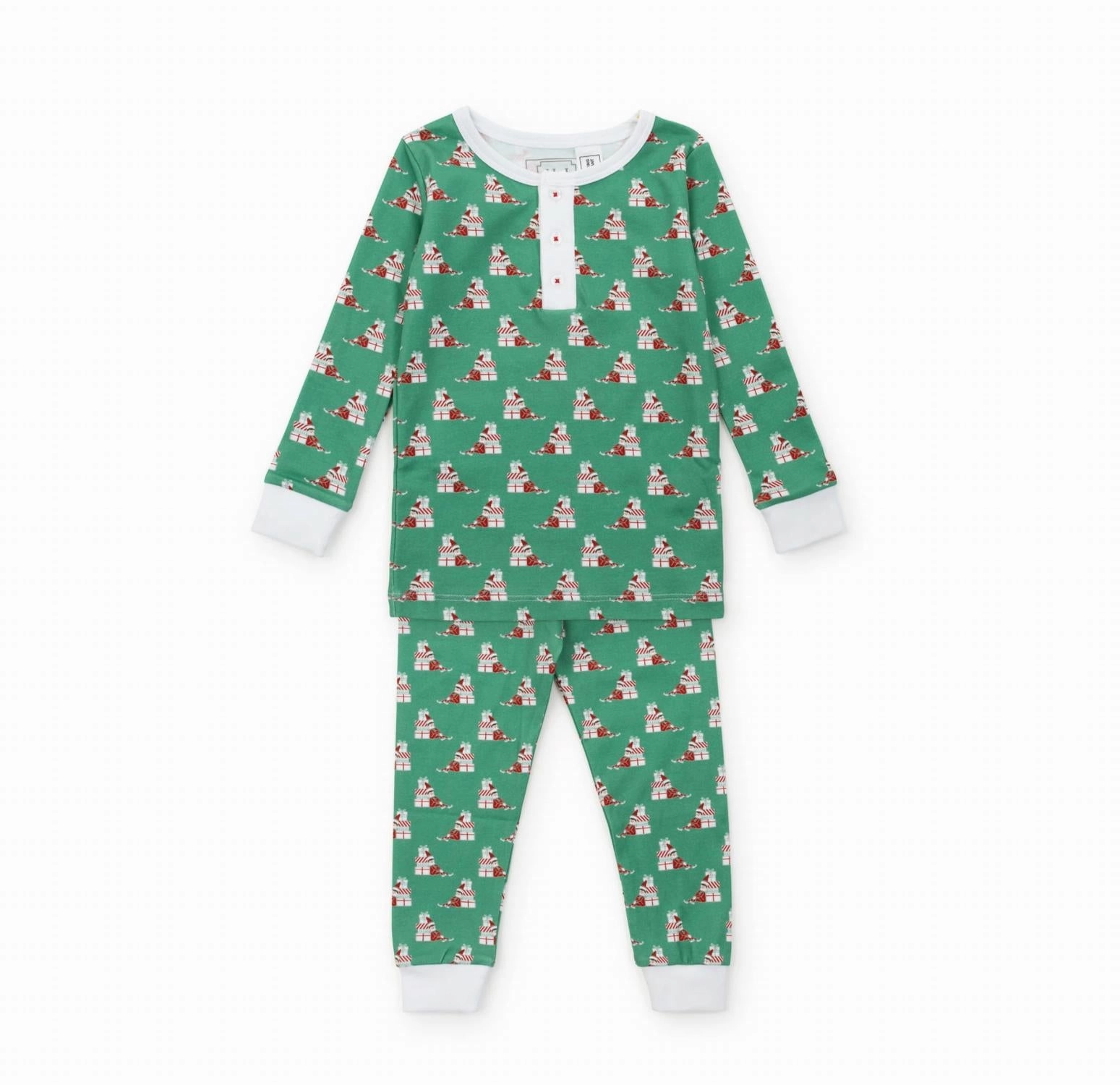 Boys Santa's Helper Pajama Set In Green Adjustable Drawstrings Dropped Shoulder Cut