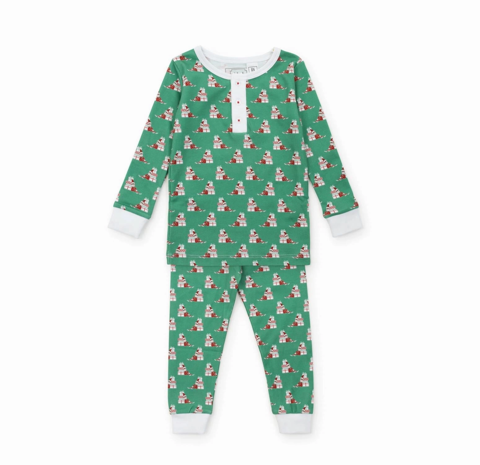Tear Resistant Material Lightweight Knit Boys Santa's Helper Pajama Set In Green