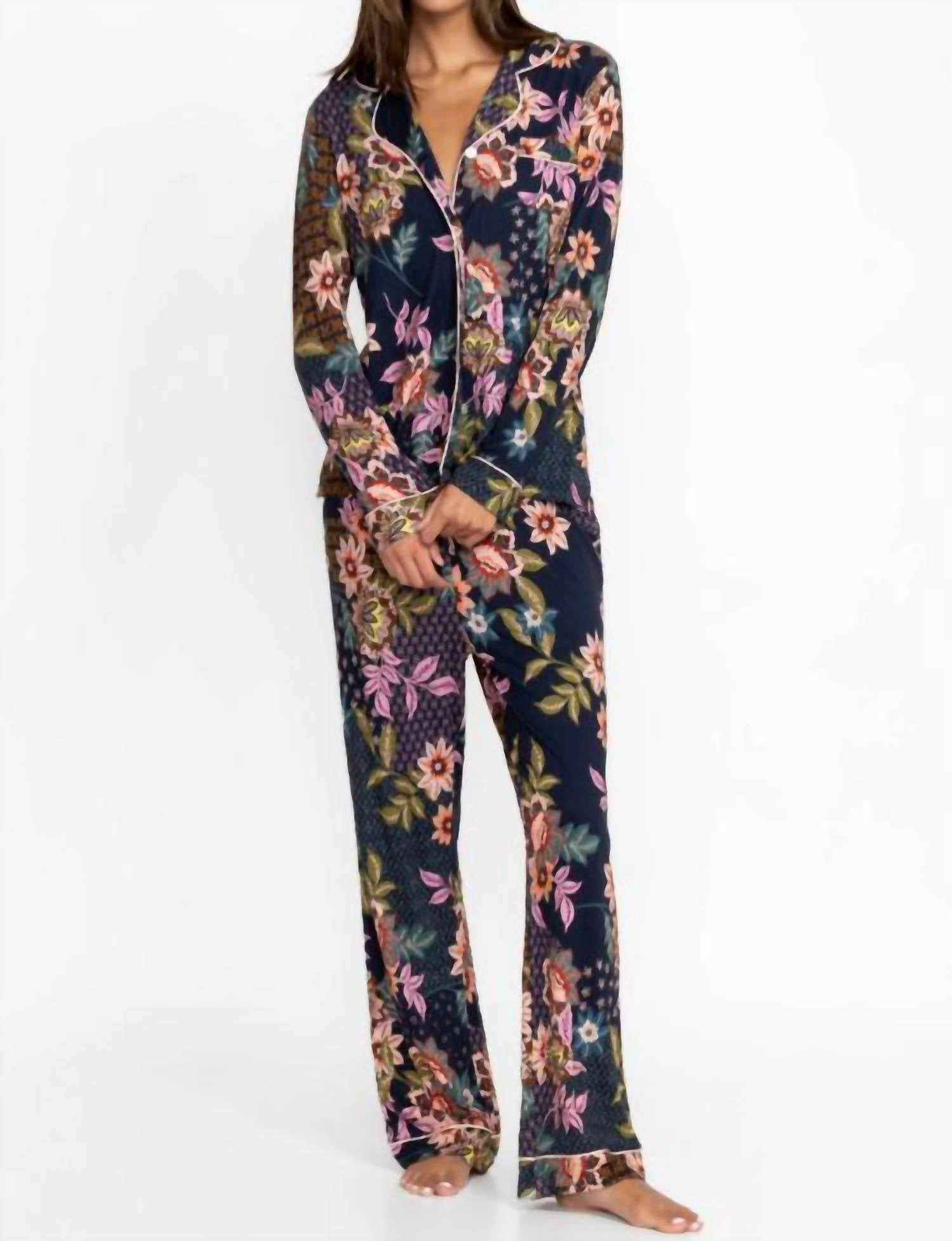 Carly Pajama Set In Delfino High Elasticity Fabric
