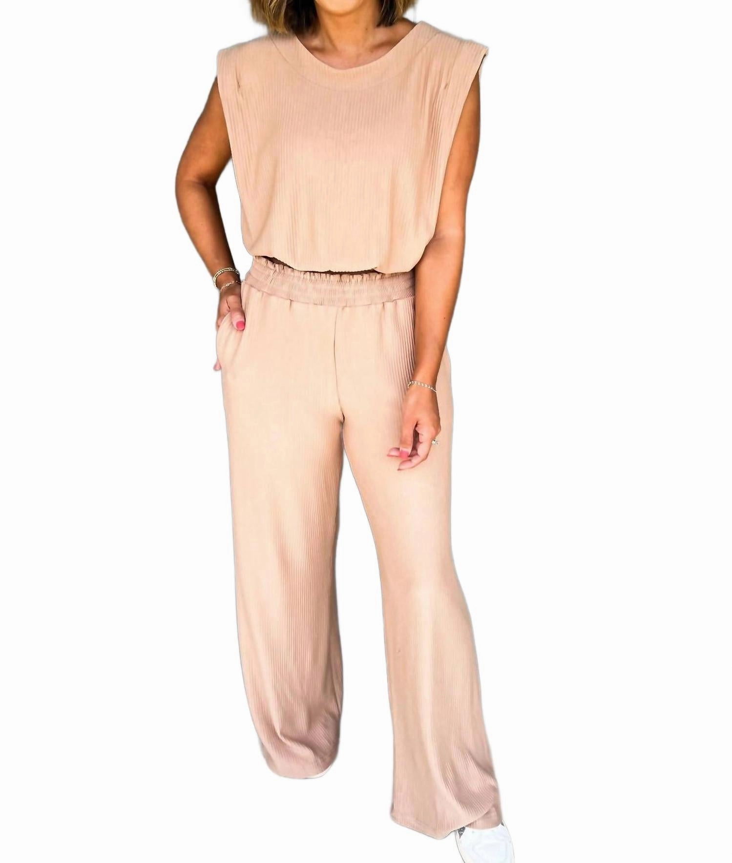 Cozy Fleece Lining StainResistant Coating Skylar Ribbed Knit Set In Camel