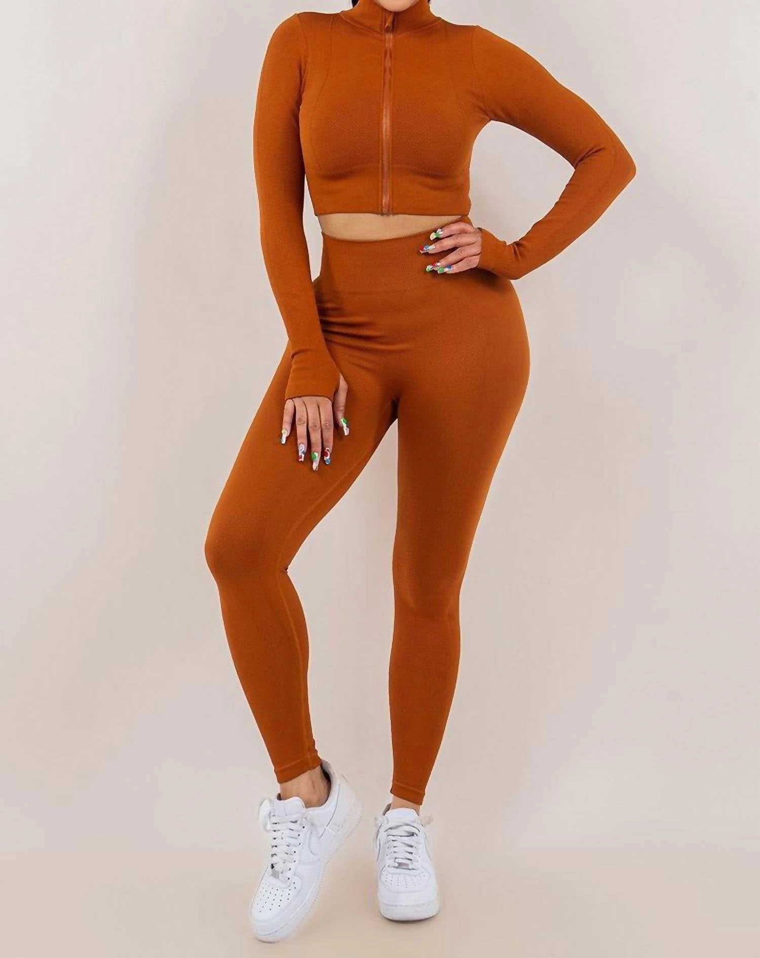 Plush Lining Top And Pants Loungin Set In Camel