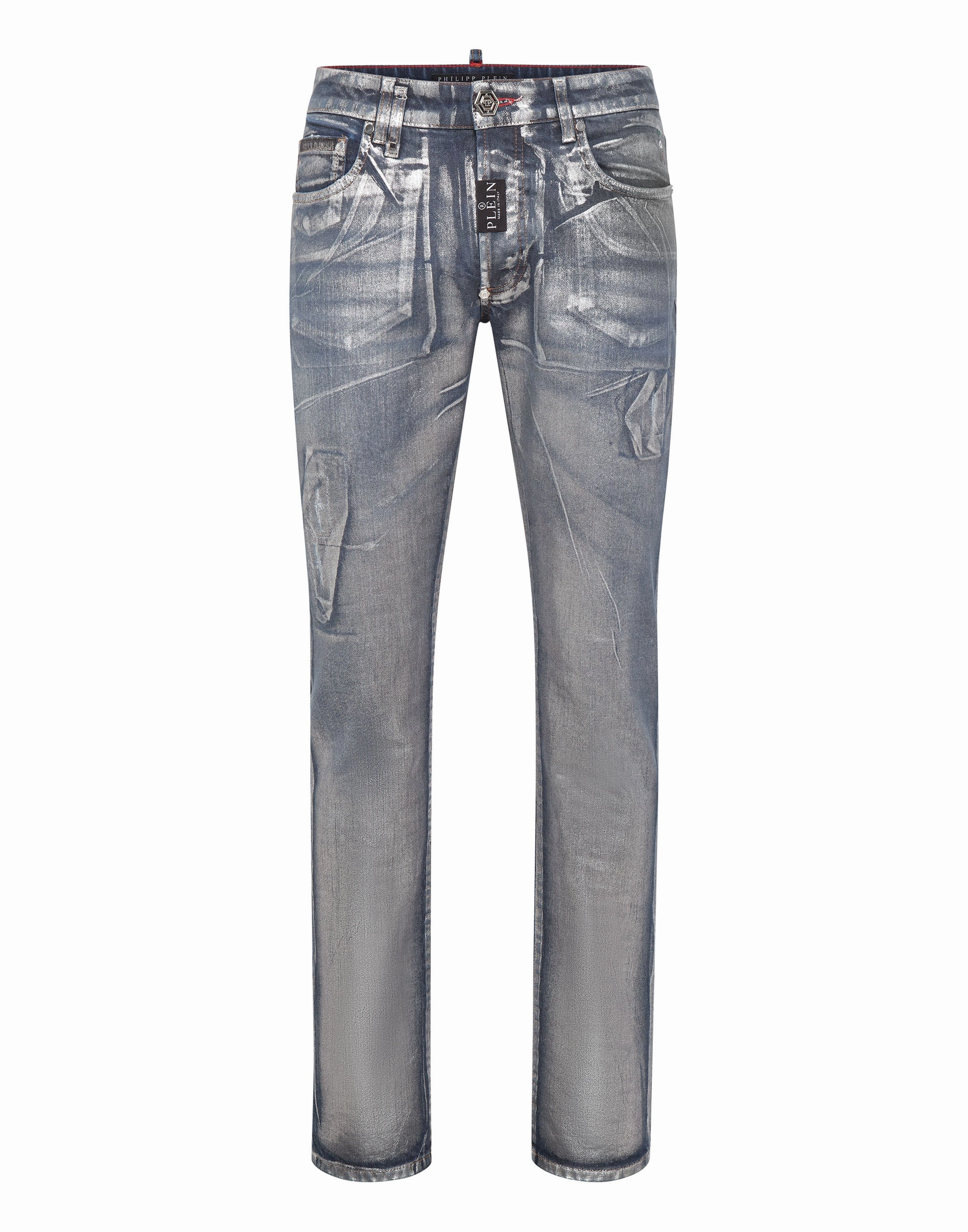 Textured Vibrant Denim Trousers Super Straight Cut Fit