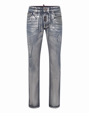 Textured Vibrant Denim Trousers Super Straight Cut Fit