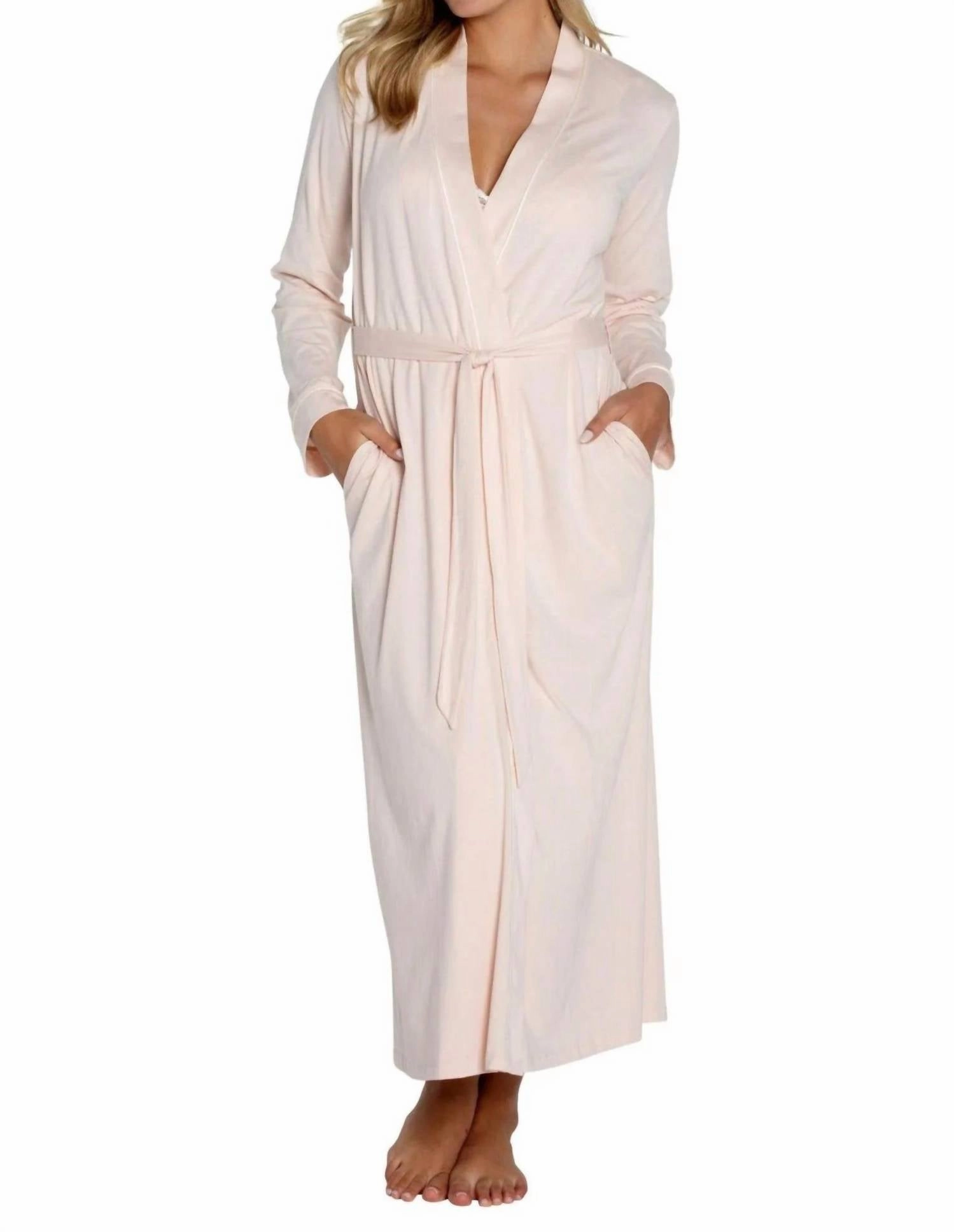Cozy Fleece Lining Alissa Lightweight Full Length Robe In Heavenly Rose
