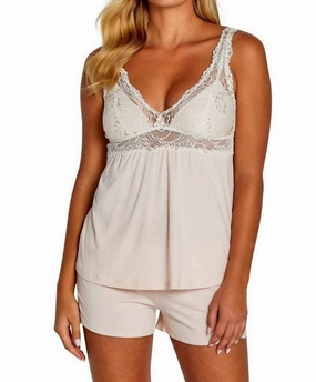 Penelope Tank Camisole Boxer Pajama Set In Heavenly Rose Plush Terry Cloth Adjustable drawstring