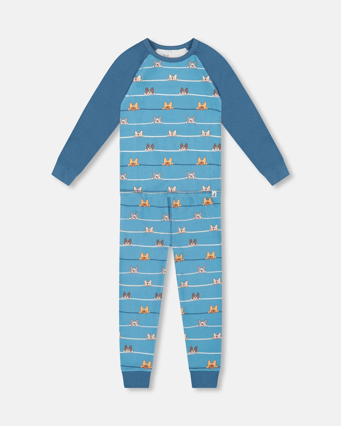 Flatlock stitching Wrinkle Resistant Finish Two-Piece Organic Cotton Pajama Set Blue Dog Print