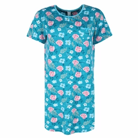 Wide Ribbed Hem Women's Tropical Floral Sleep Shirt