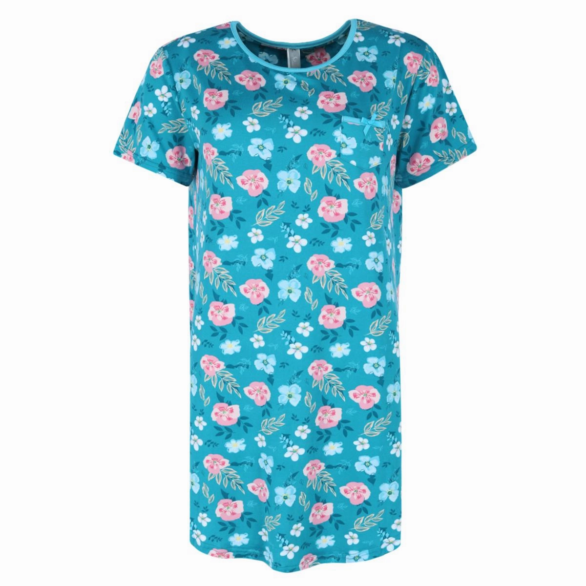 Wide Ribbed Hem Women's Tropical Floral Sleep Shirt