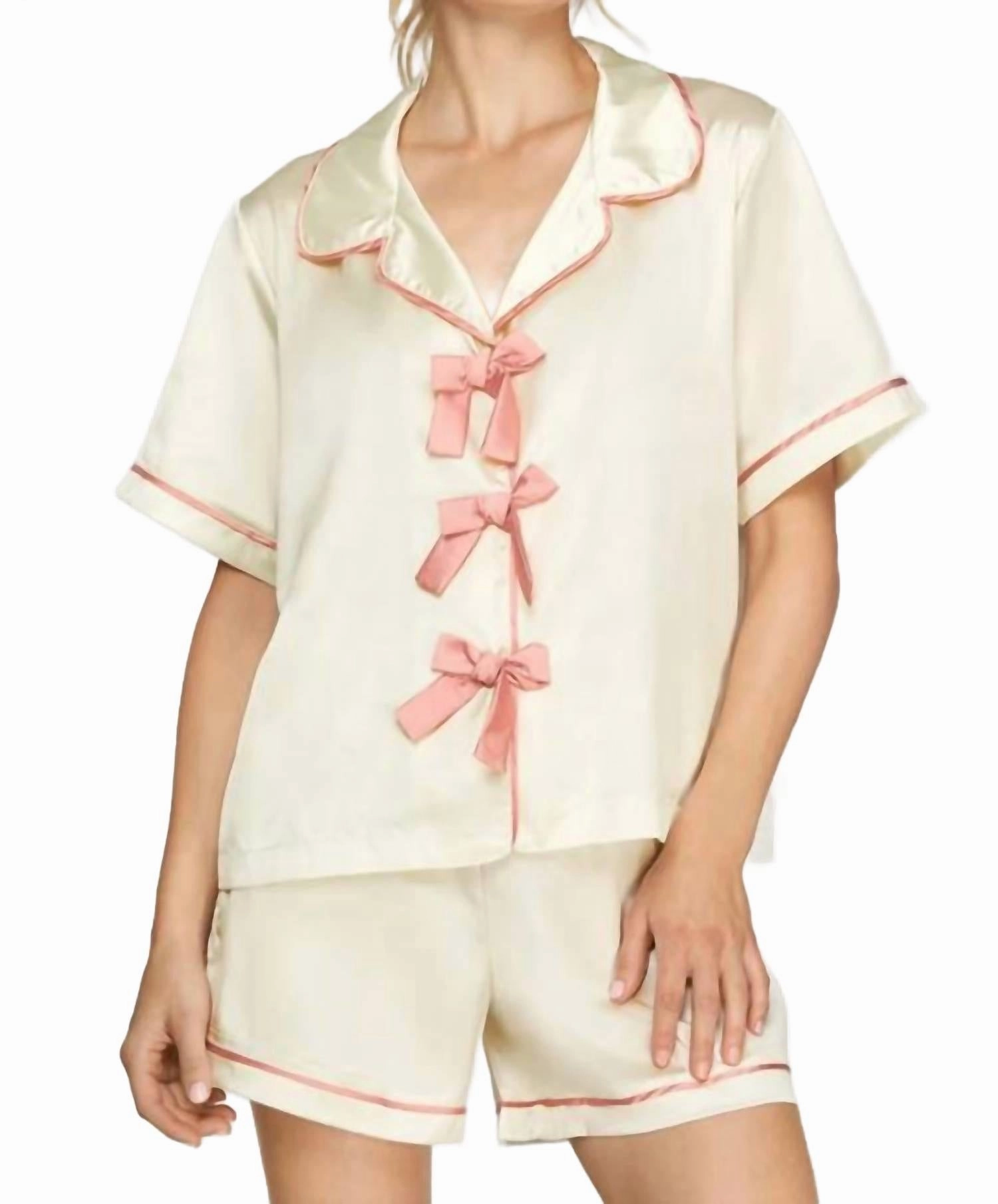 Roomy Fit Satin Bow Pajama In Cream