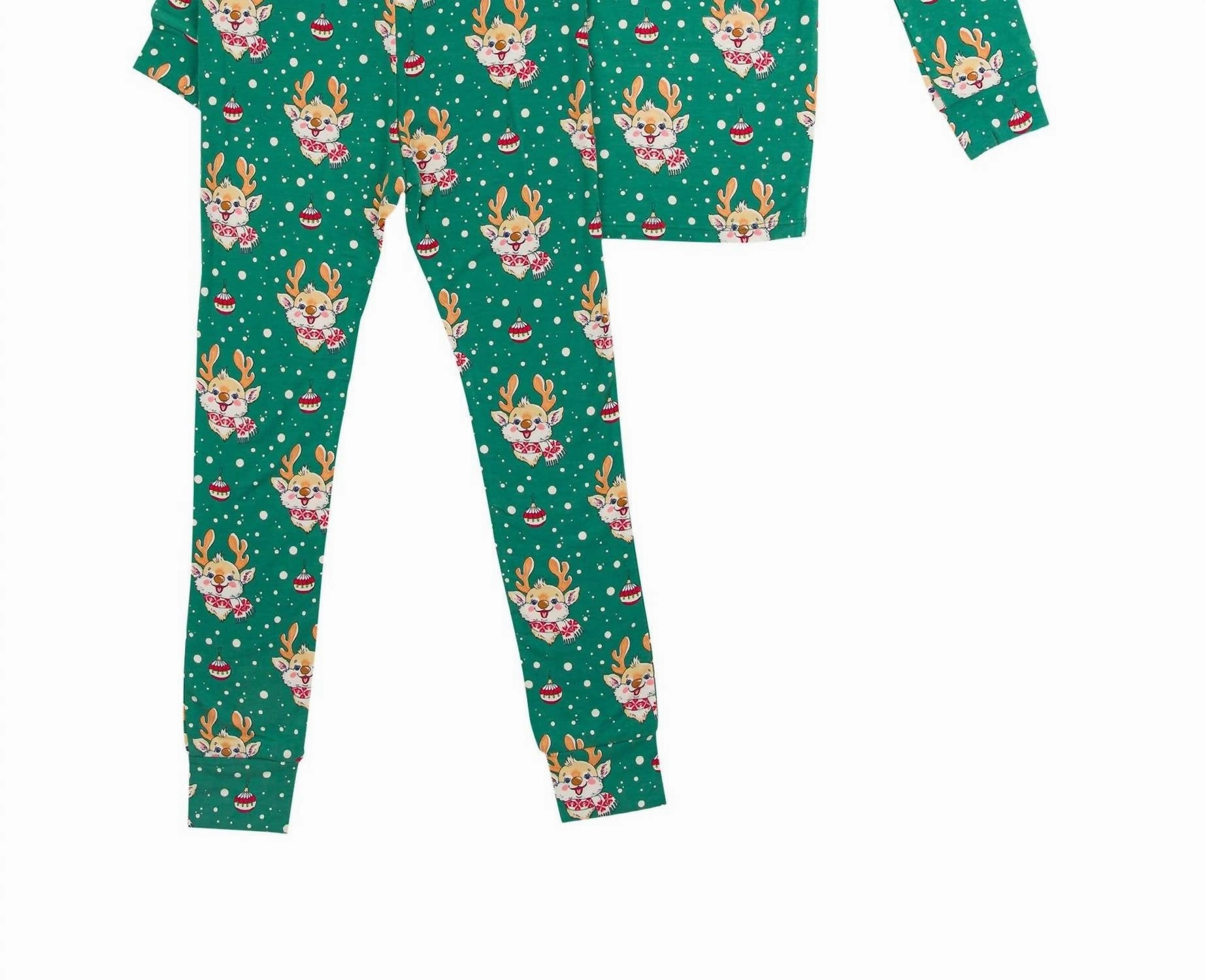 Boys Reindeer Long Sleeve Pajama Set In Green Non Restrictive Silhouette Quick Dry Technology