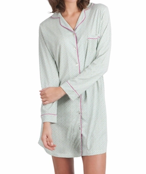 Quinn Long Sleeve Nightshirt In Blue Geometric Print Machine Washable Fabric FourWay Stretch