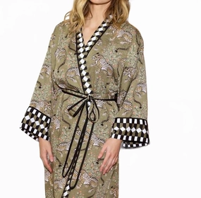 No Slip Grip French Terry Eco Satin Robe In Olive Green